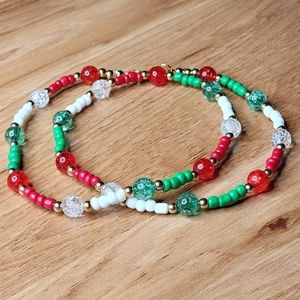 Christmas Beaded Necklace Crackle Beads Seed Beads Handmade